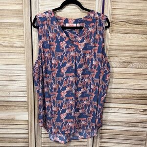 EVRI Navy Blue and Coral Animal Print Sleeveless Blouse